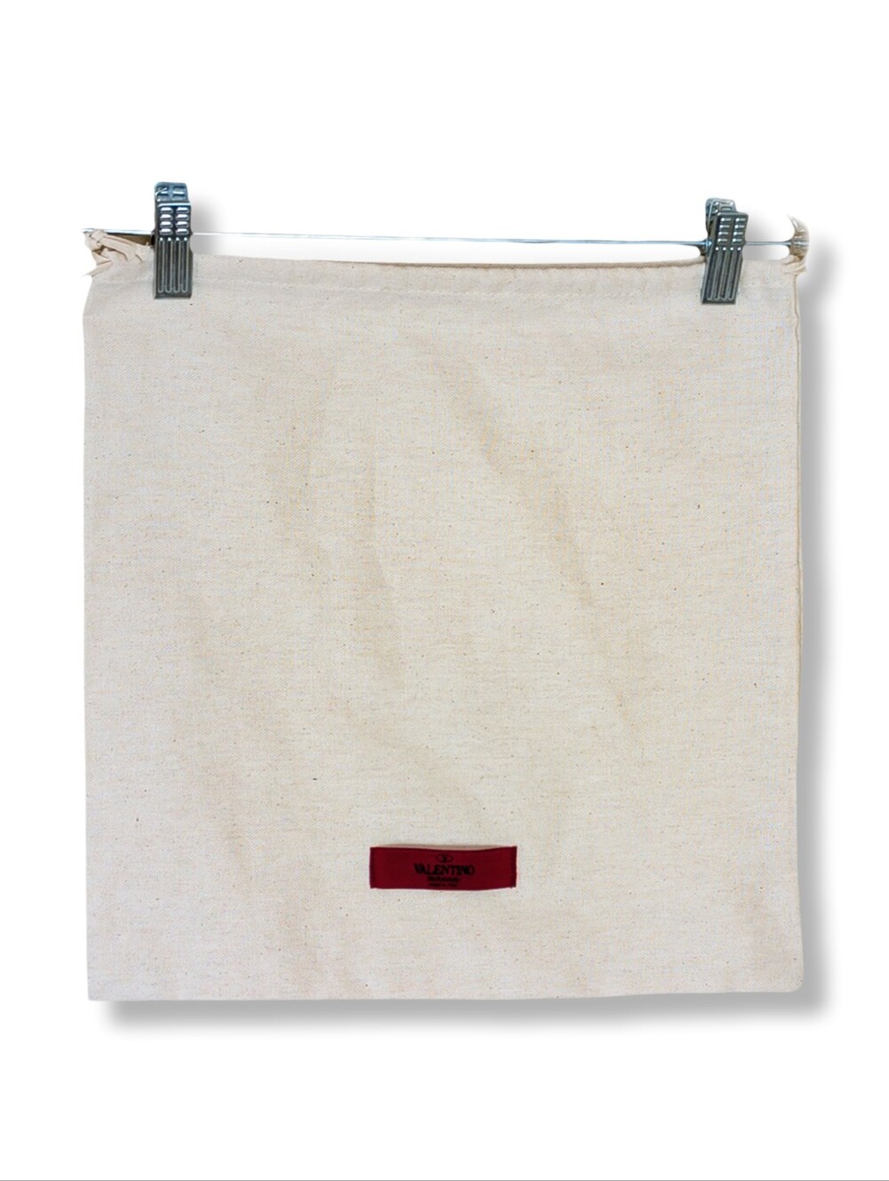 Valentino Garavani Cream Drawstring Dust Bag with Red Label Authentic 13" X 13.5